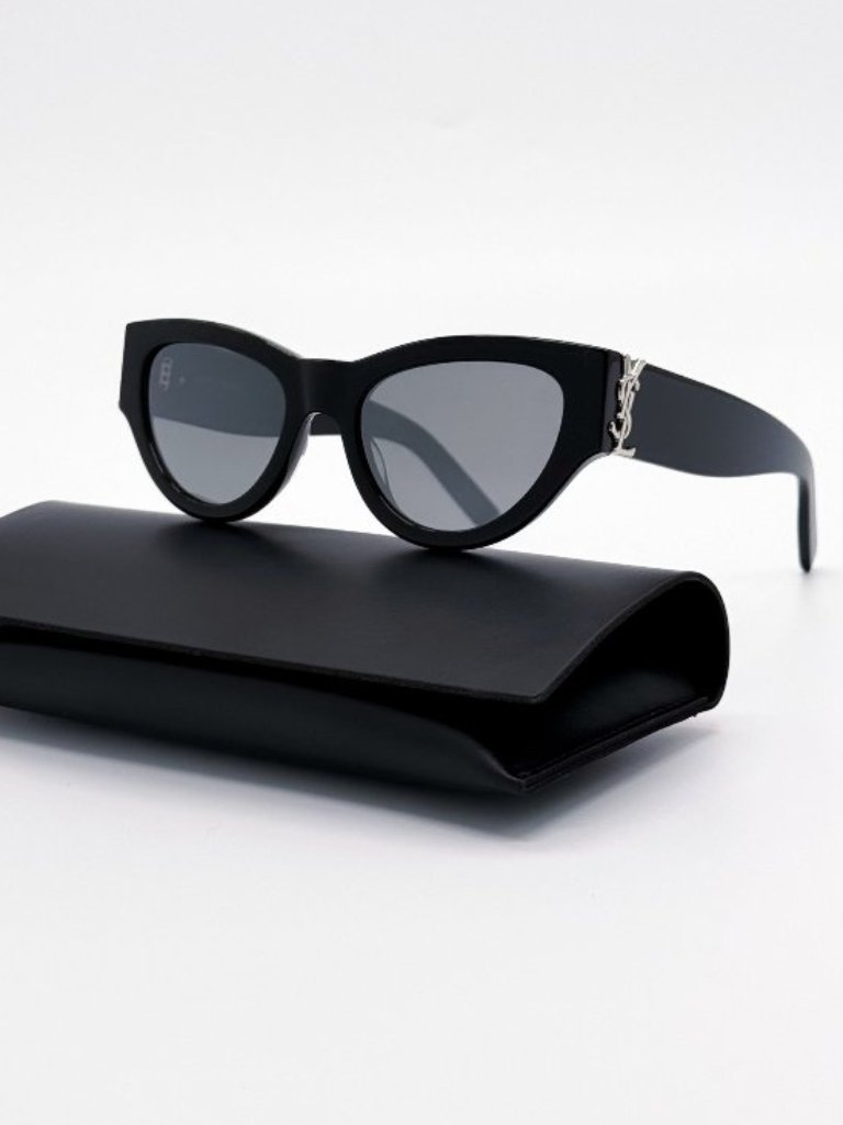 New Saint Laurent Black Silver Cat Eye Sunglasses Sl M94 002